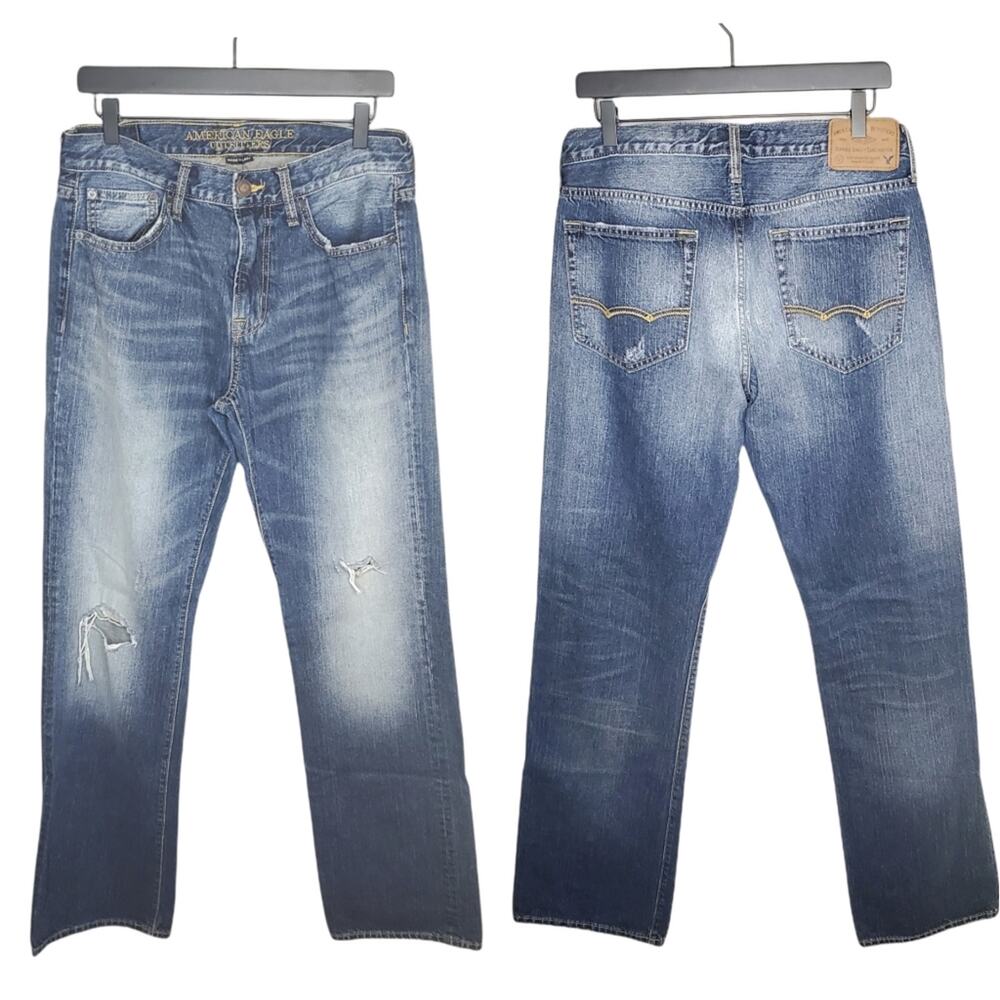 🔥 American Eagle Men's Original Boot Jeans Size 32 x 36 Distressed Ripped